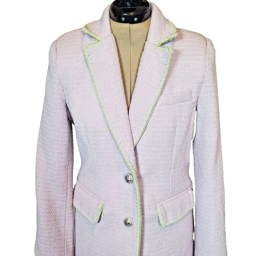 NEW 7 For All Mankind Women’s Tweed Blazer Small Purple Silver Button Jacket - Picture 2 of 12